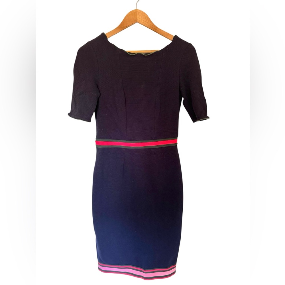 Boden Women’s Navy Ottoman Dress with Pink and Green Accents, Size 6R